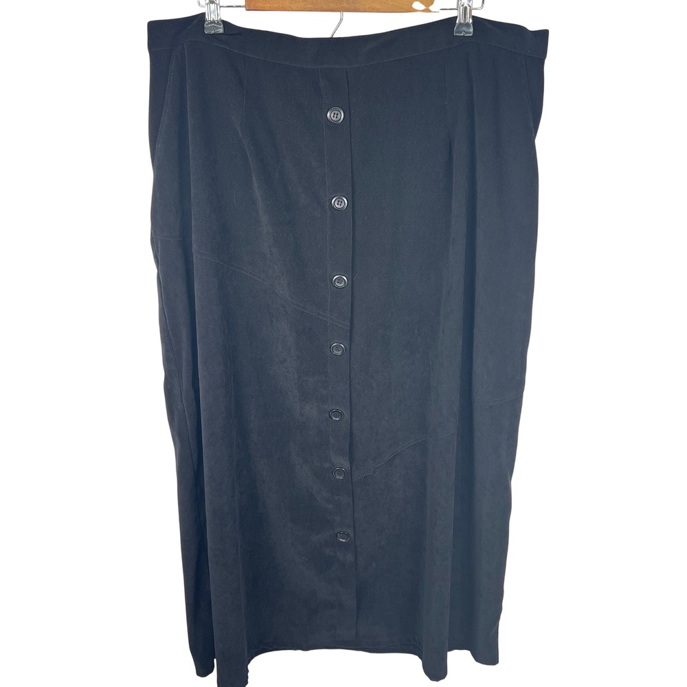 Fashion Bug Stretch Black Faux Suede‎ Button Front Maxi Skirt Plus Size 22/24W